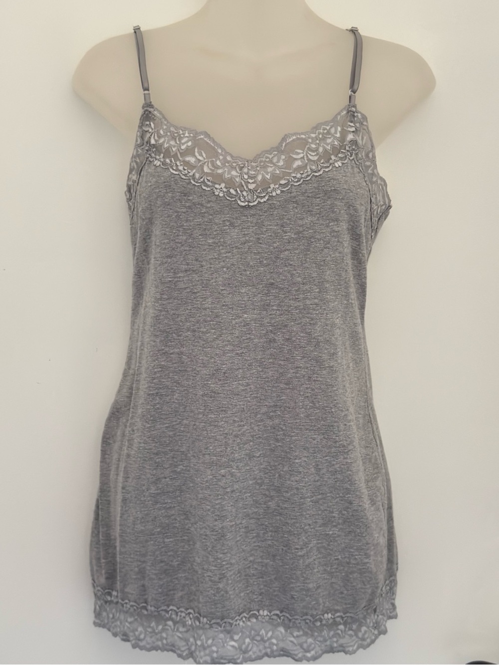 🤍 Zenana Outfitters Lace Trim Tank Top Gray Large | Y2K Coquette Babydoll Cami